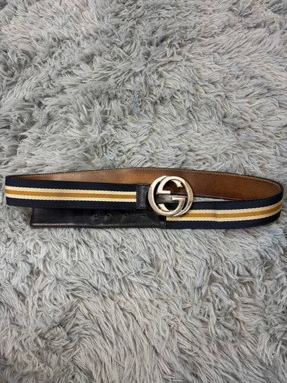 Gucci by Tom Ford 00’s Metal GG Canvas Web Logo Striped Belt | O/S, Blue