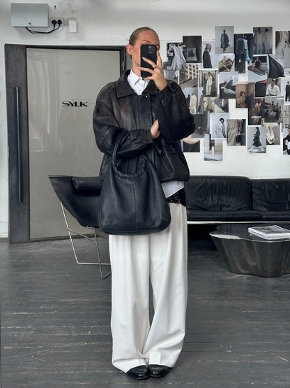 Vintage 1980s Aged Leather Bomber Jacket - XL