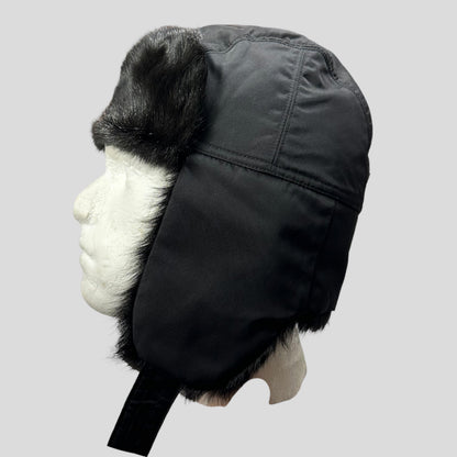 Prada Sport AW99 Goat Fur Nylon Canvas Trapper Hat - L (M) | O/S, Black