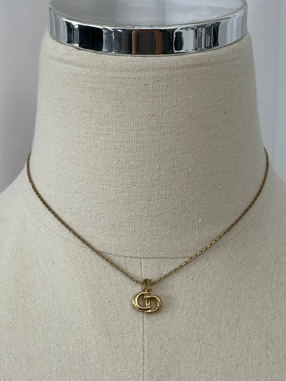 Christian Dior 1990s 16” Gold Plated CD Logo Pendant Necklace