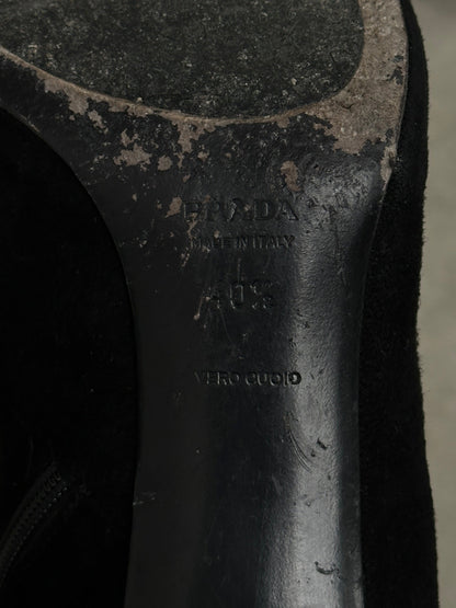 Prada 2000s Suede Square Toe Heeled Knee Boots - UK 7.5 / EU 40.5