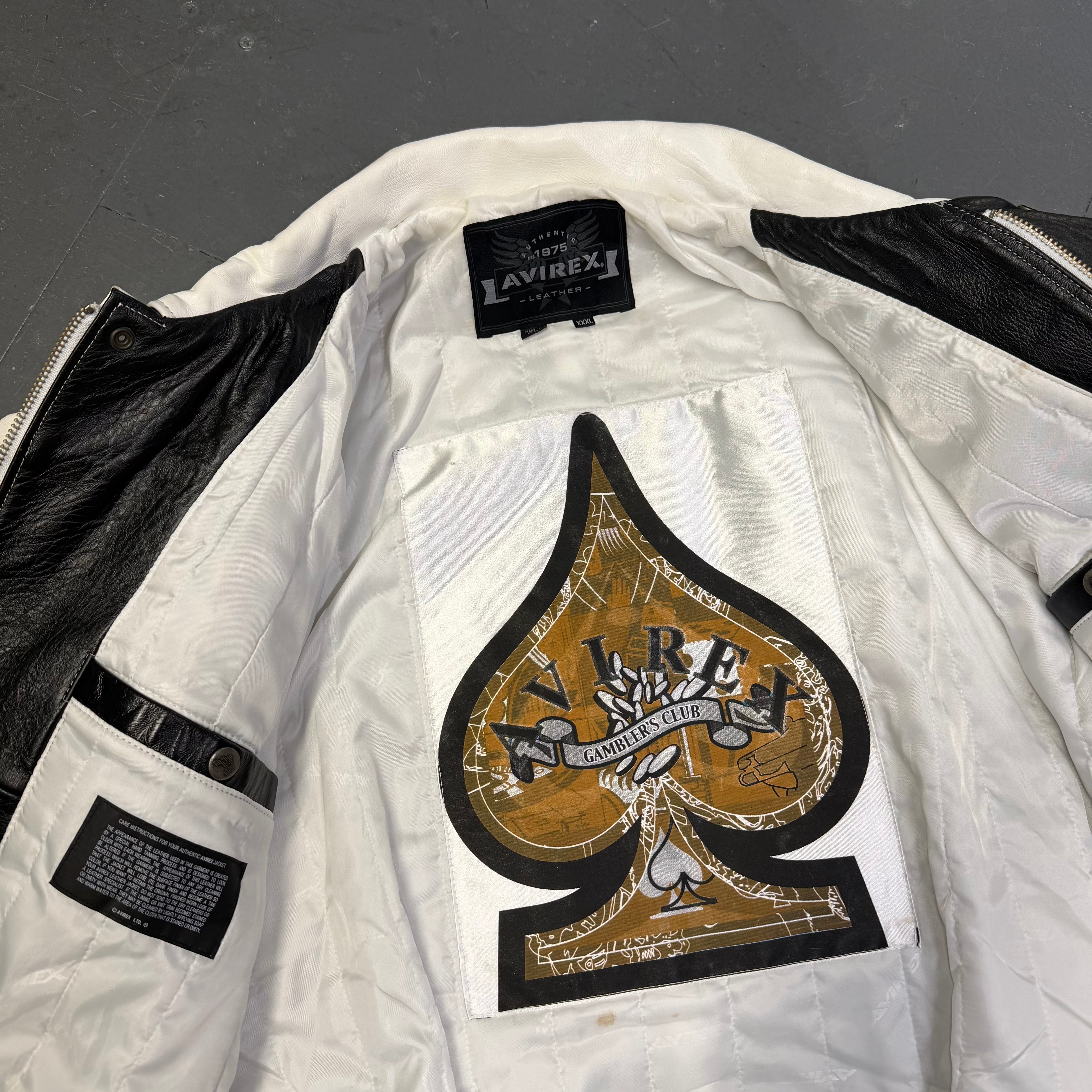 Avirex King Casino Leather Jacket In White (XXXL) | XXXL, White