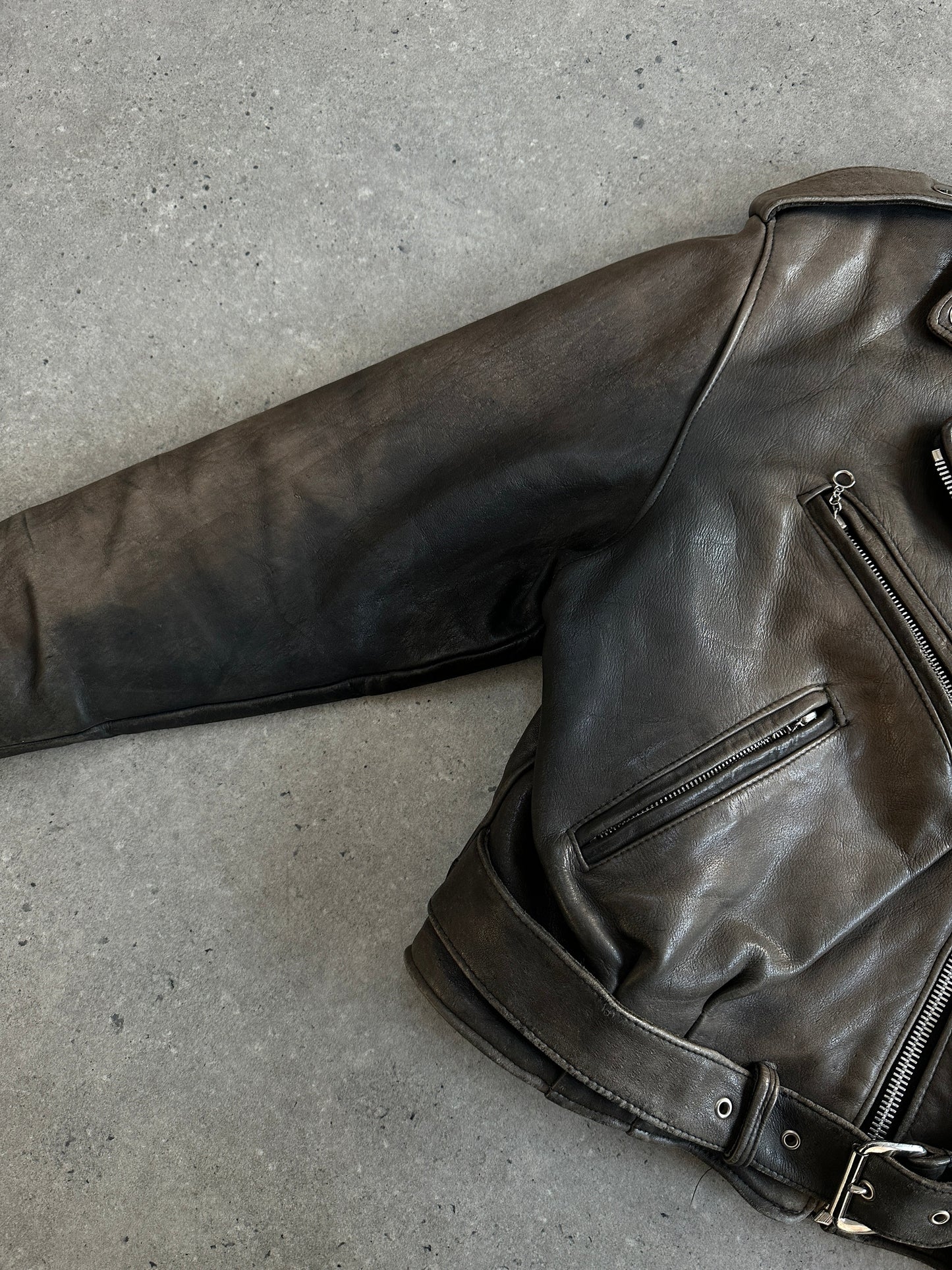 Vintage 1980s Distressed Leather Biker Jacket - S