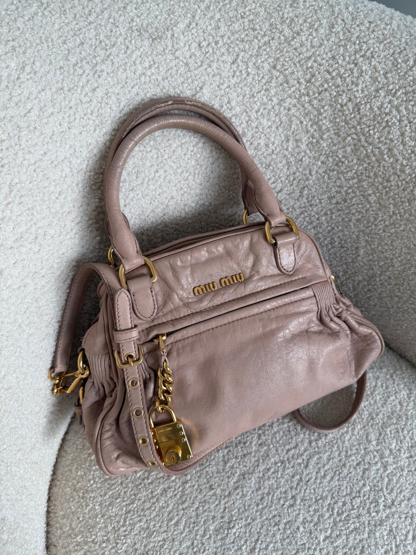 2010s Miu Miu Vitello Shine 2Way Charm Handbag | O/S, Gold