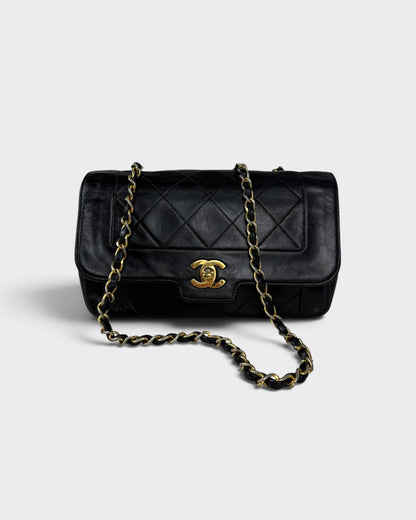1980s Vintage Chanel Black Lambskin Diana Square Single Flap Bag 24K GHW | O/S, Multicoloured
