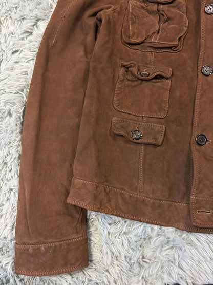 Neil Barrett 2006 Brad Pitt Suede Leather Multipocket Moto Jacket - M | Large, Brown