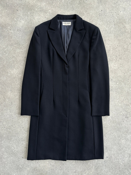 Giorgio Armani Le Collezioni 1990s pure wool single-breasted coat in size S, tailored fit, classic design in neutral color