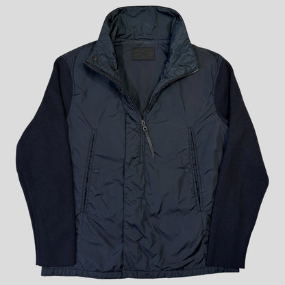 Prada Milano 2001 Asymetric Hybrid Wool and Nylon Jacket - L/XL | Default Title, Navy