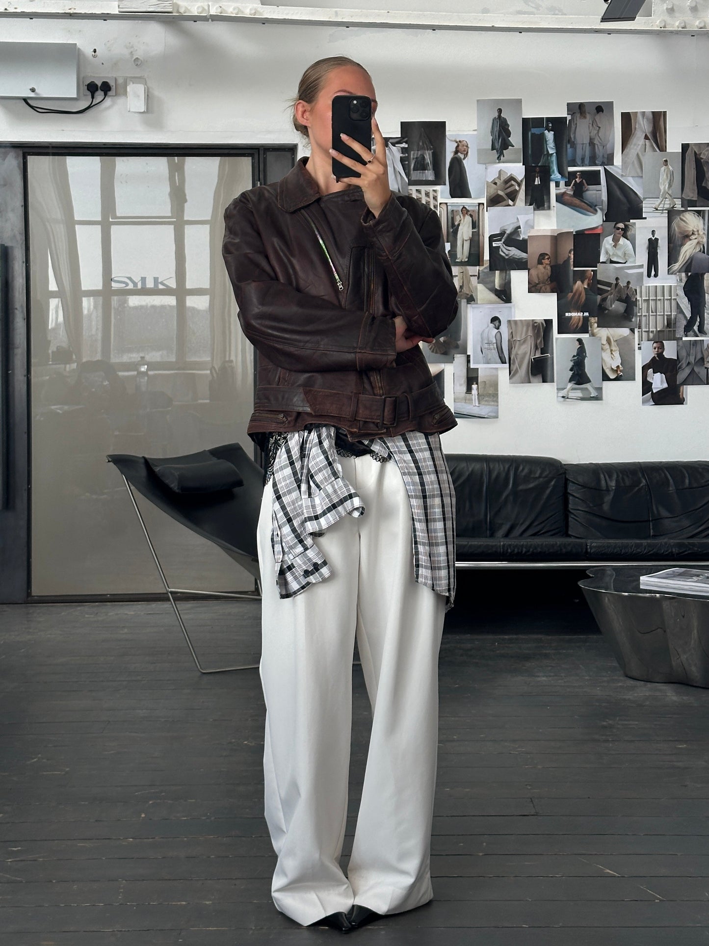 Vintage 1980s Distressed Leather Biker Jacket - L/XL