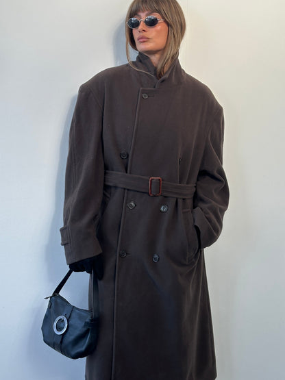 St Michael Italian 1990s Wool Belted Coat - XXL