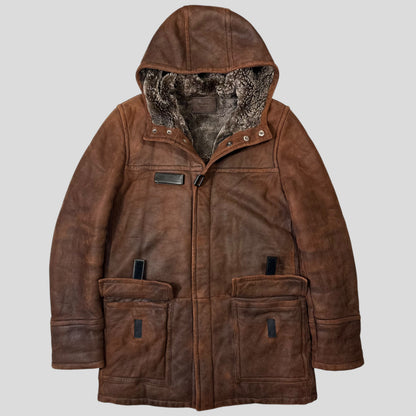 Prada Milano 2010 Sheepskin Fur & Leather Strap Hooded Coat - IT50 | O/S, Brown
