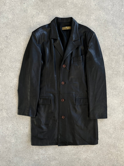 Italian Vintage 1990s Smooth Leather Trench Coat - L/XL