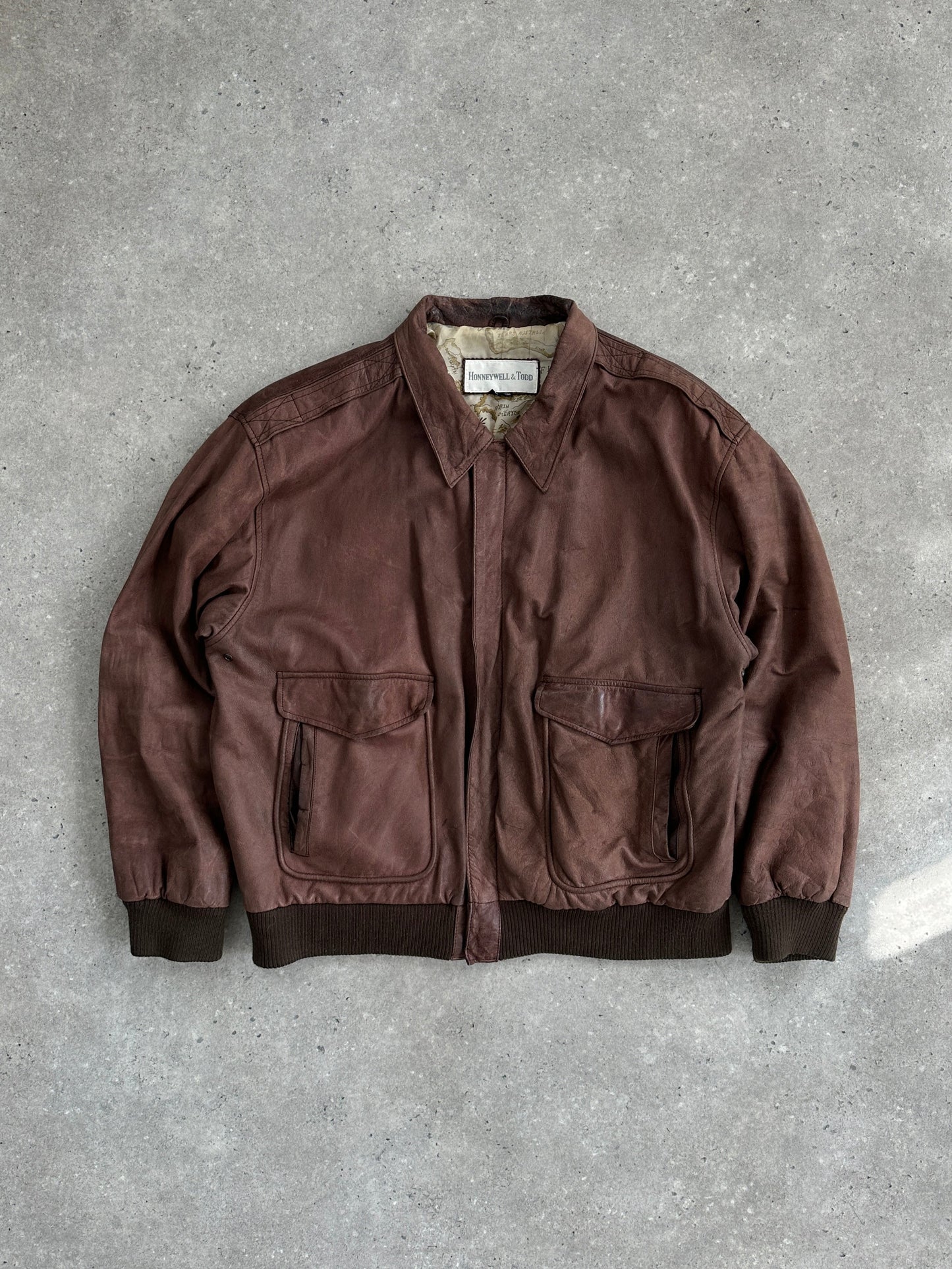 Vintage Leather Bomber Jacket - L/XL