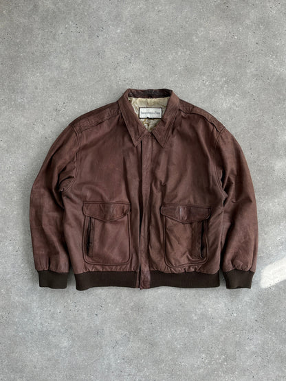 Vintage Leather Bomber Jacket - L/XL