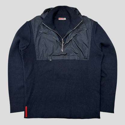 Prada Sport 00’s Nylon Panelled Twin Collar Knit - L
