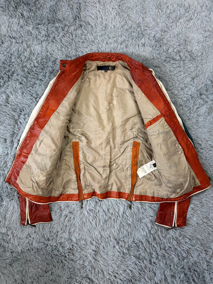 Just Cavalli 2005 Leather Panelled Moto Racer Jacket - M | O/S, Red