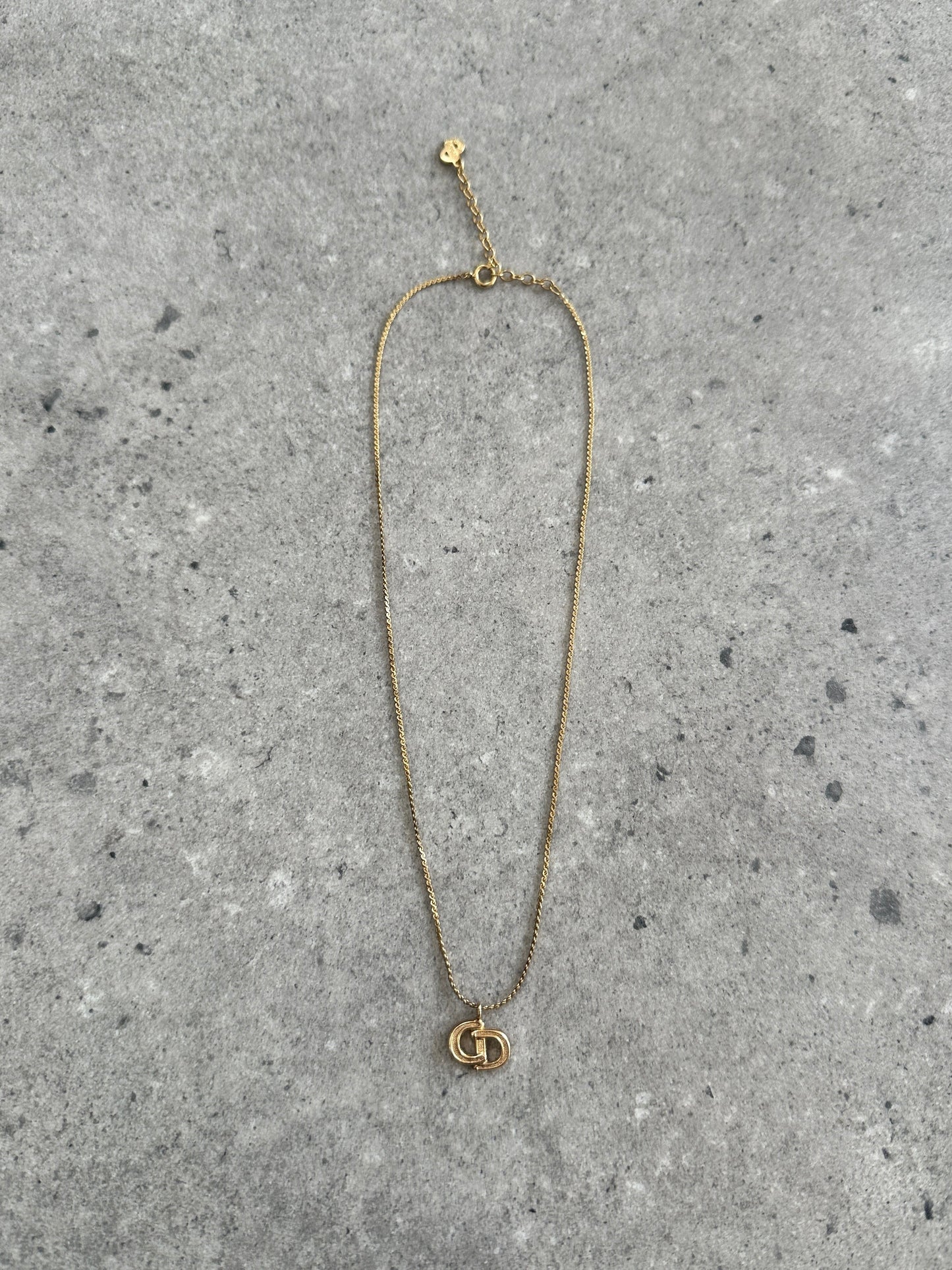 Christian Dior 1990s 16” Gold Plated CD Logo Pendant Necklace