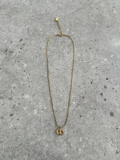 Christian Dior 1990s 16” Gold Plated CD Logo Pendant Necklace