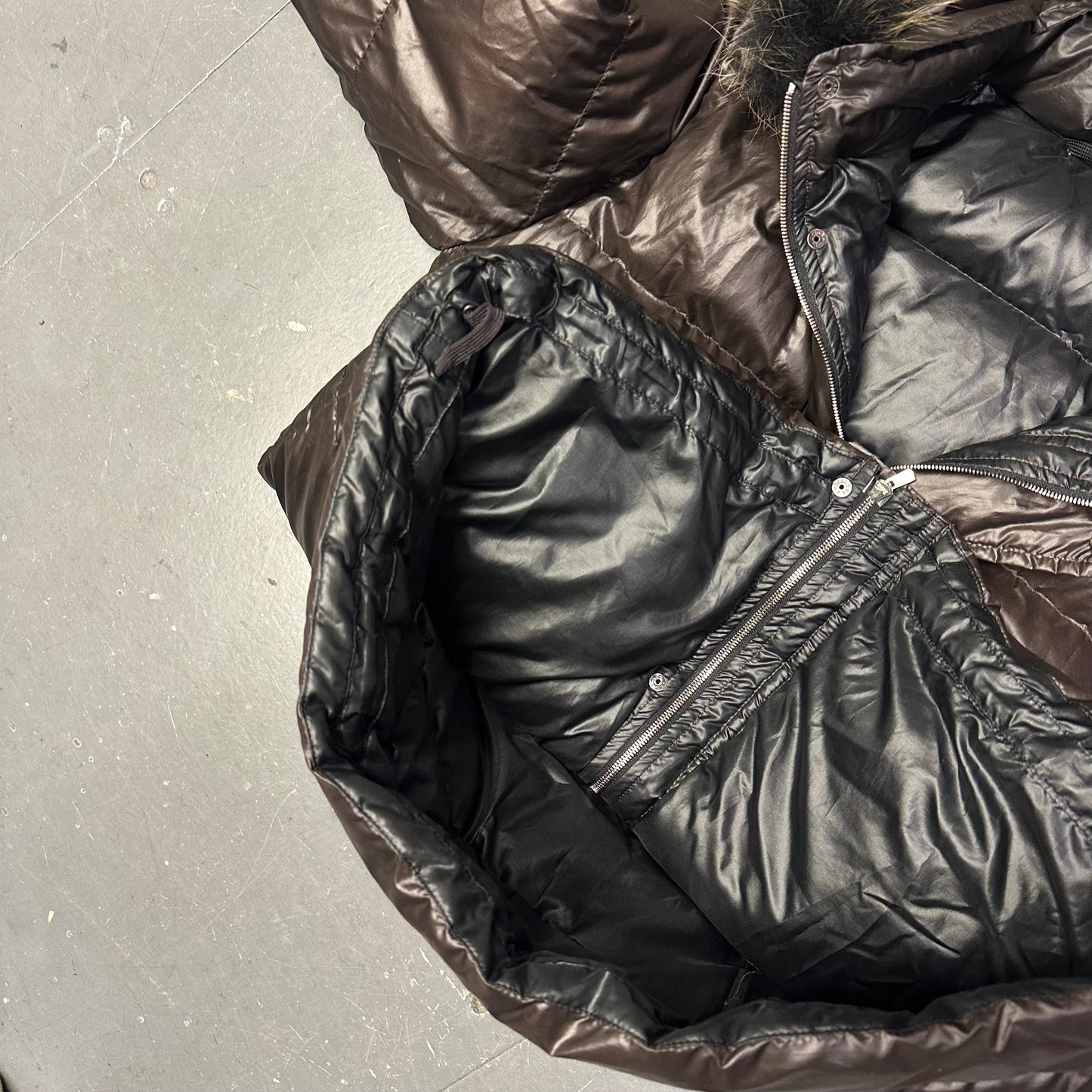 Takeo Kikuchi Puffer Jacket With Fur Hood In Brown ( L )