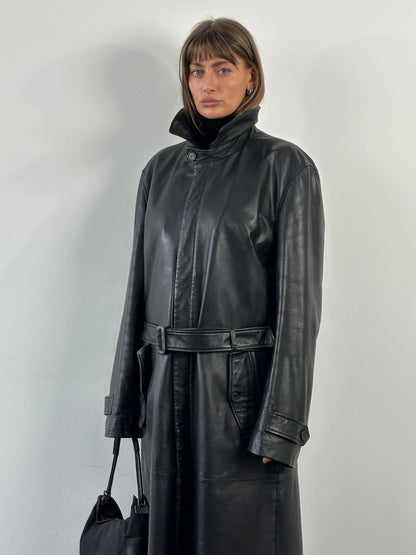 Conbipel 1990s Leather Belted Trench Coat - XL