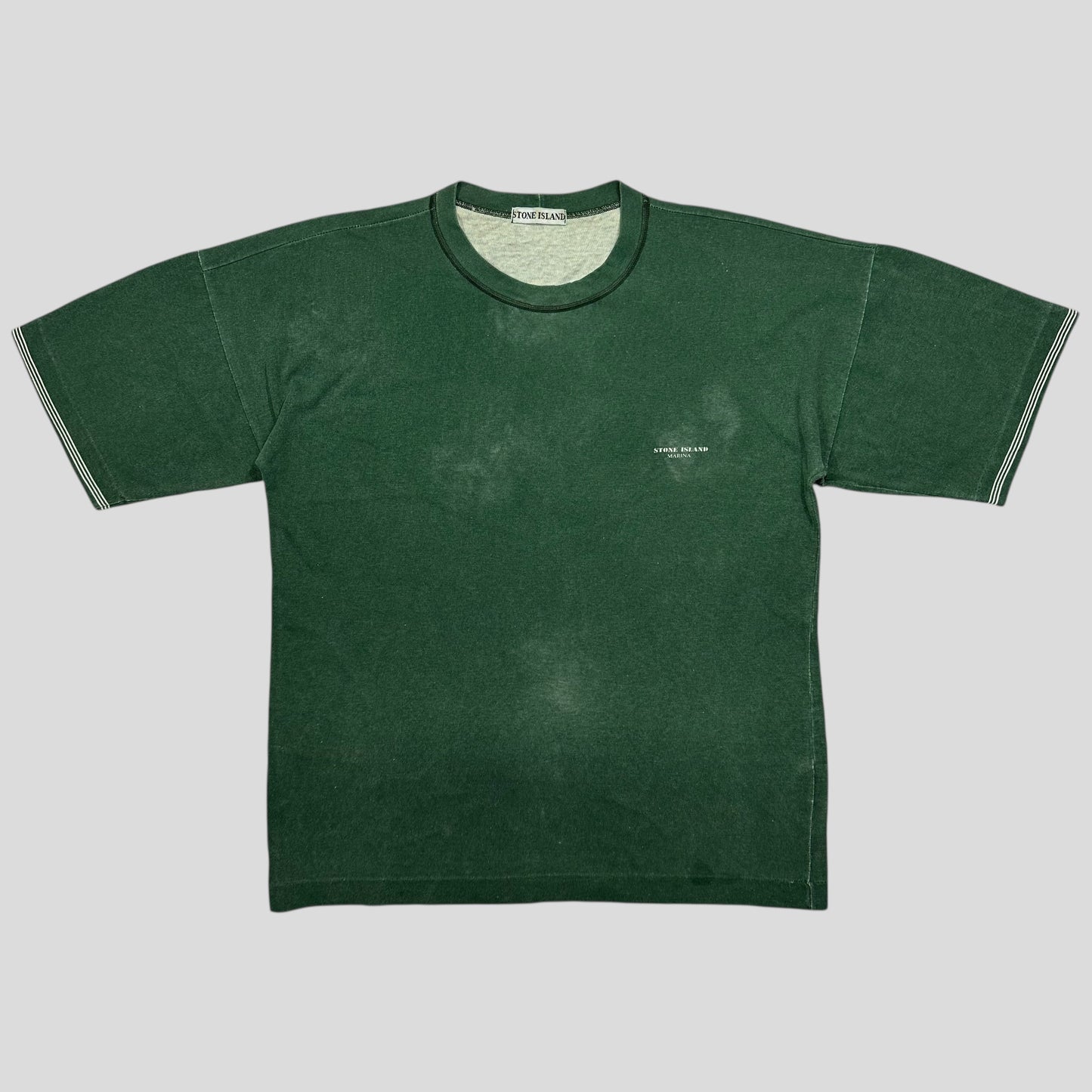 Stone Island 1989 Marina Stripe Washed Green Logo T-shirt - M (L)