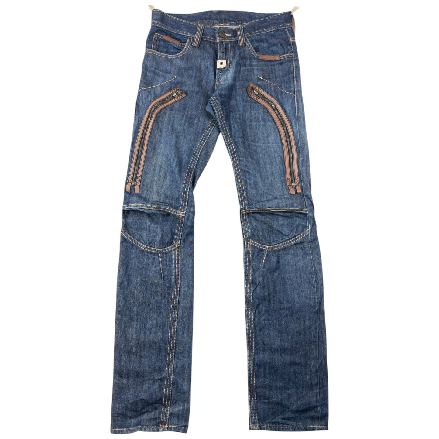 Vintage 2000sn PPFM Leather Detail Denim Jeans Size W29 | W29, Multicoloured