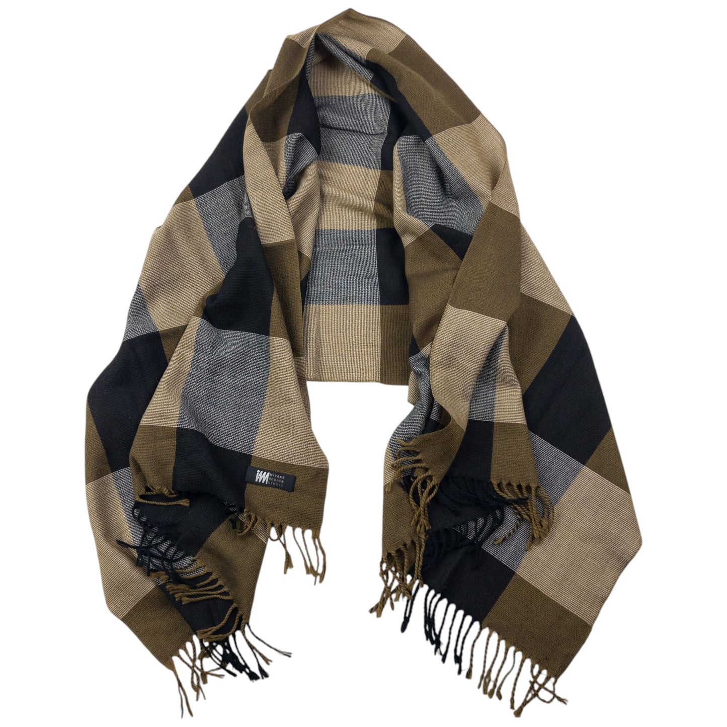 Vintage 2000s Issey Miyake Checkered Tassel Scarf