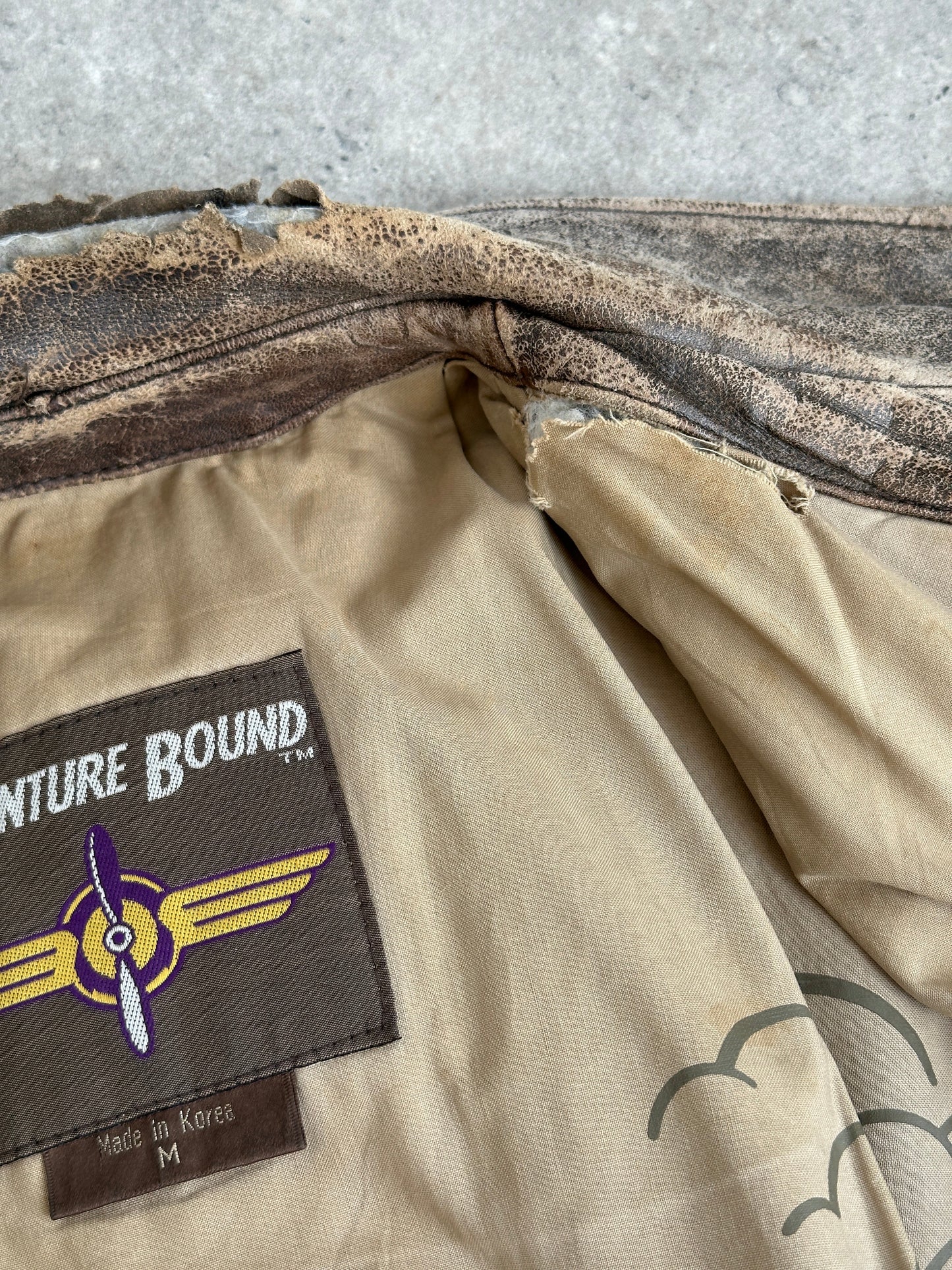 Vintage 1990s Distressed Leather Bomber Jacket - M-L
