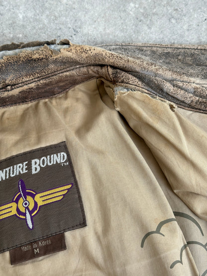 Vintage 1990s Distressed Leather Bomber Jacket - M-L