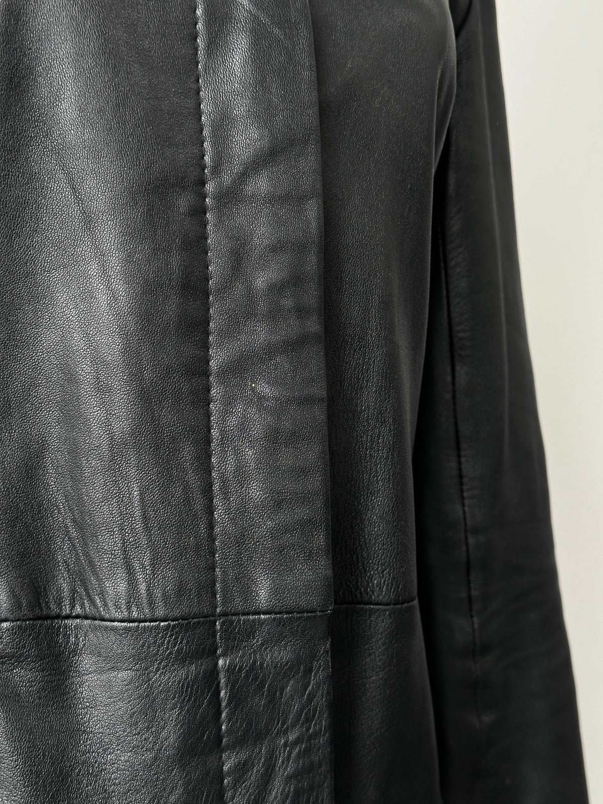 Vintage 1990s High Neck Concealed Placket Leather Trench Coat - XS-S