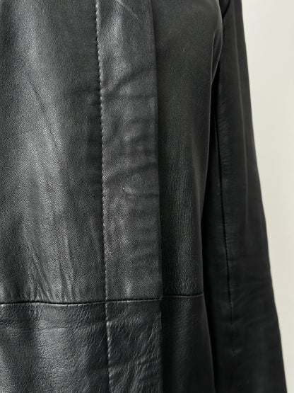 Vintage 1990s High Neck Concealed Placket Leather Trench Coat - XS-S