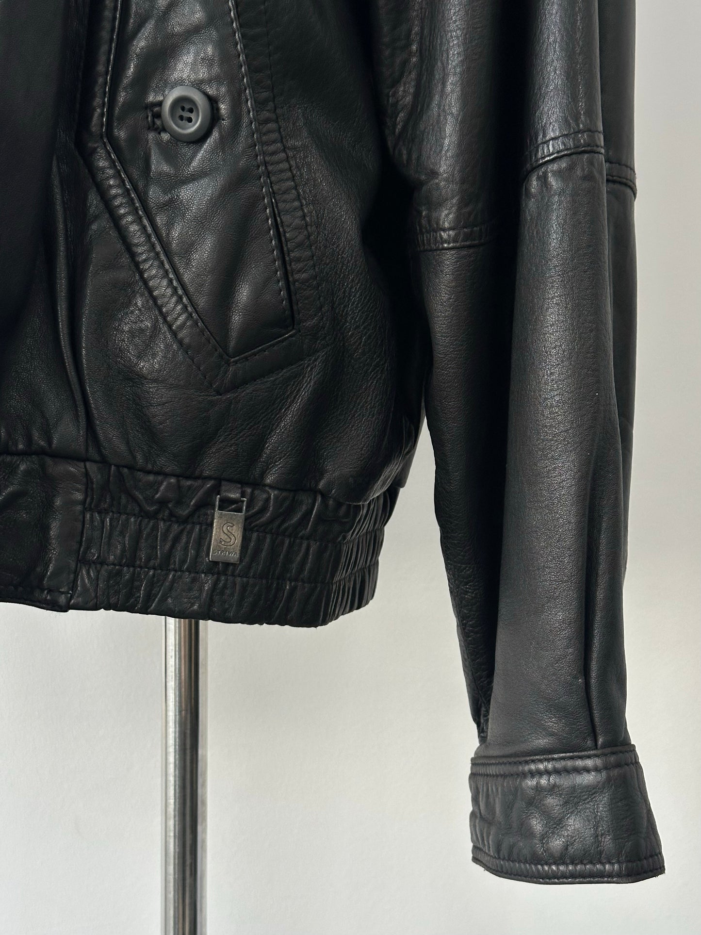 Vintage 1990s High Neck Leather Blouson Bomber Jacket - L