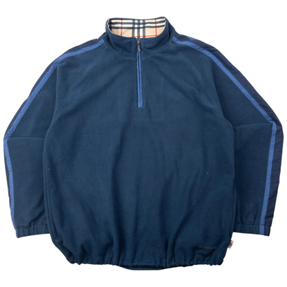 Vintage 2000s Burberry Nova Check Collar Q Zip Fleece Sweatshirt Size L | Large, Blue