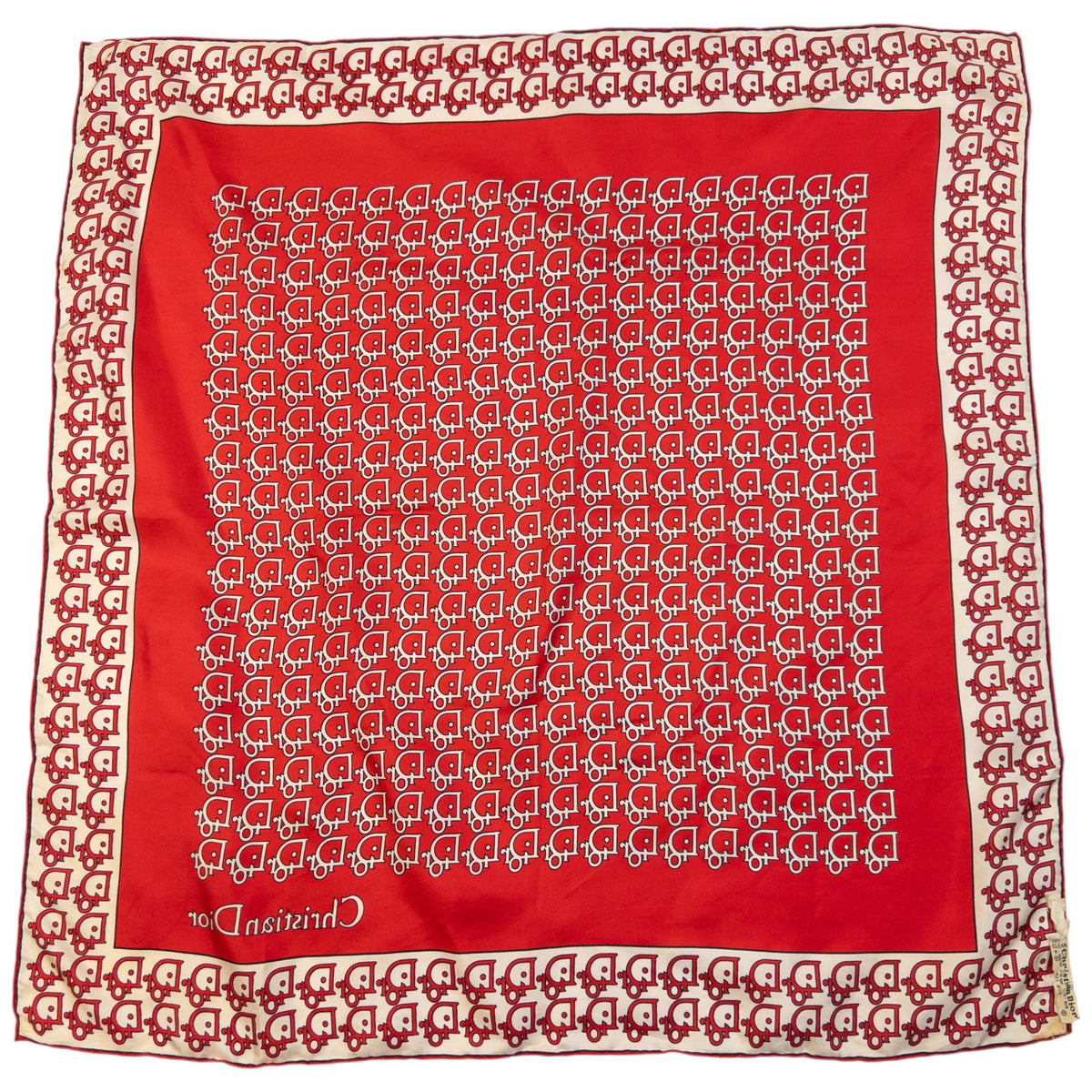 Vintage 80s Dior Monogram Silk Scarf | O/S, Red