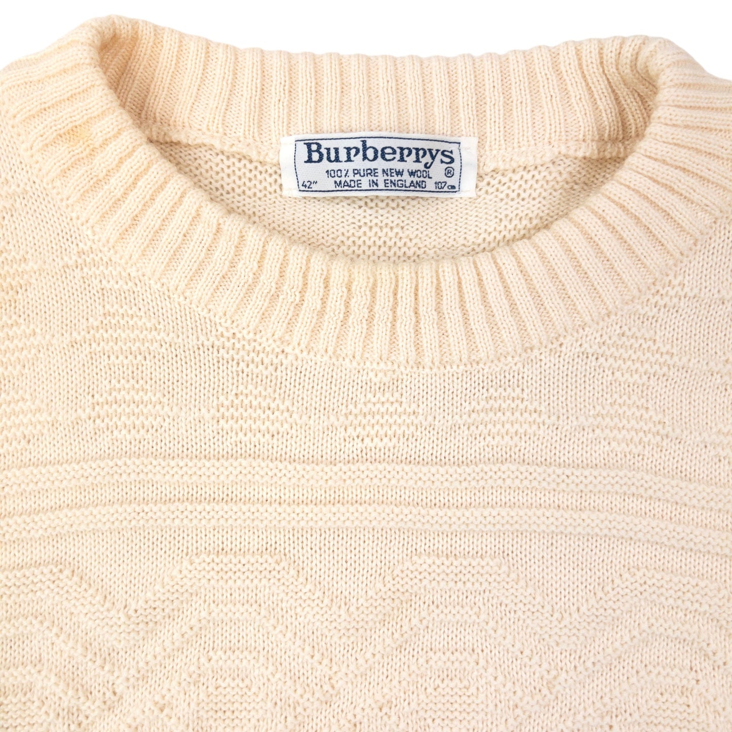 Vintage 90s Burberry Embroidered Wool Knit Jumper Size L | Large, Cream