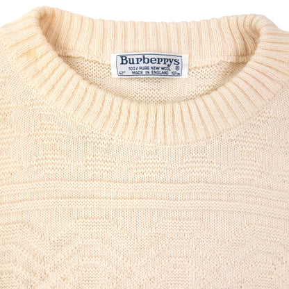 Vintage 90s Burberry Embroidered Wool Knit Jumper Size L | Large, Cream