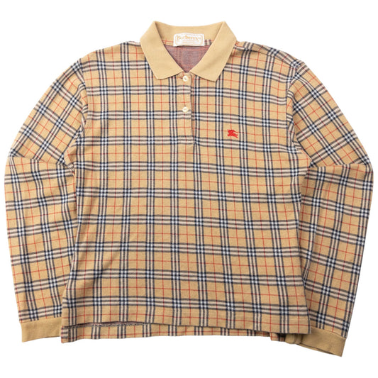 Vintage 90s Burberry Nova Check Long Sleeve Polo Shirt Womens Size S | Small, Beige