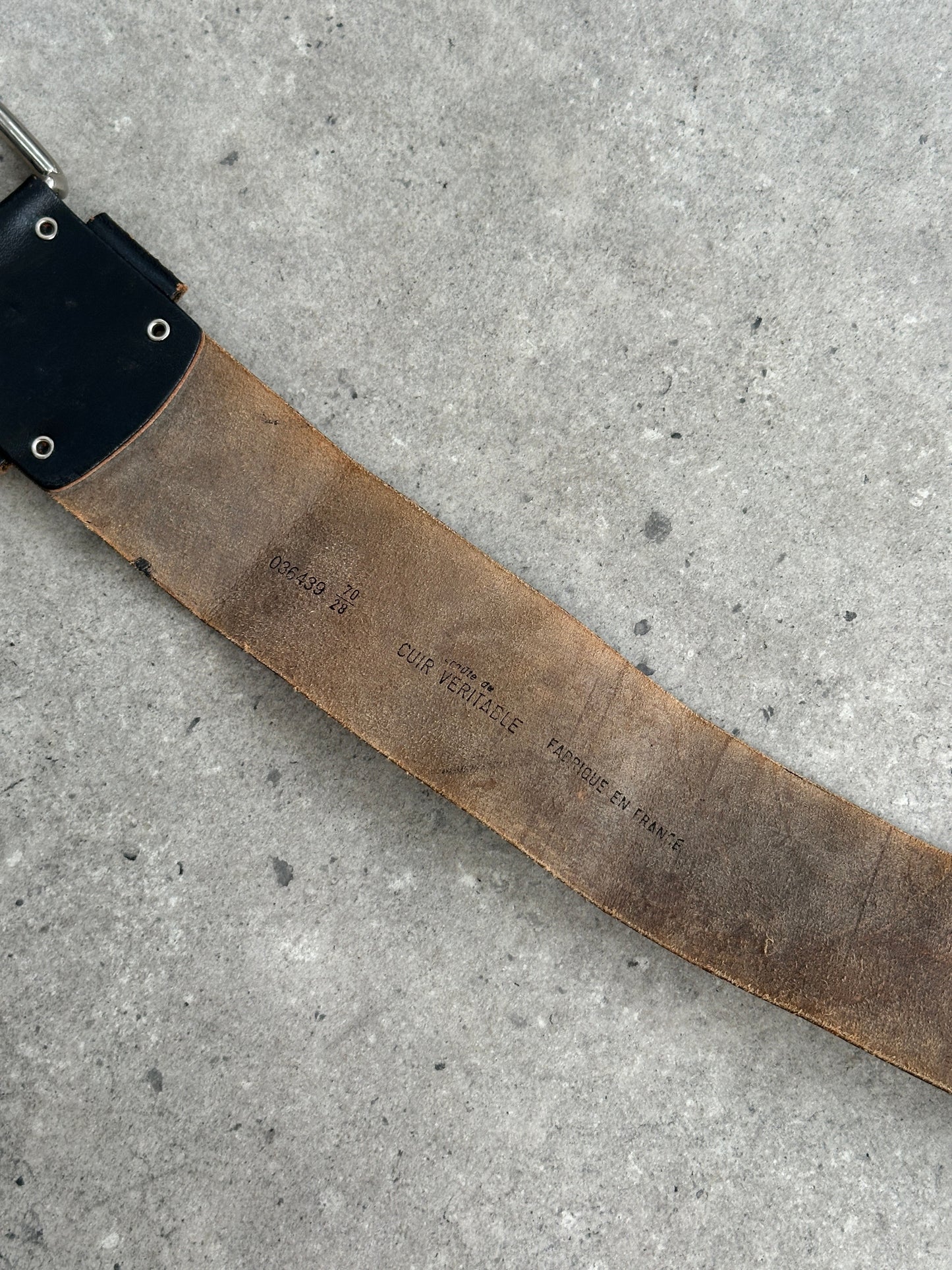 French Vintage 1990s Leather Chunky Belt - W23-28