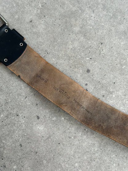 French Vintage 1990s Leather Chunky Belt - W23-28
