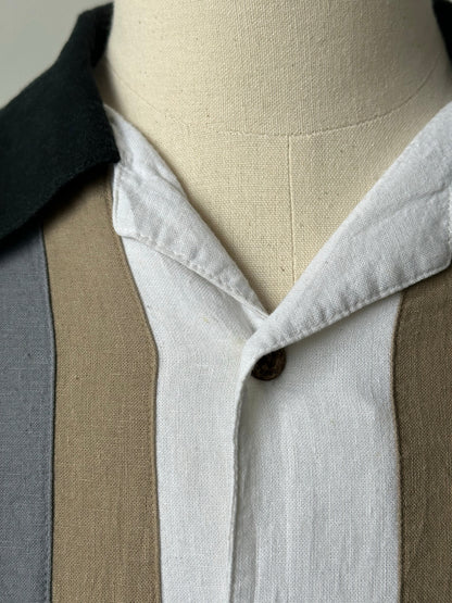 Vintage 1990s Linen Short Sleeve Stripe Shirt - XL