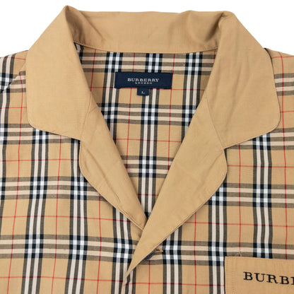 Vintage 2000s Burberry Nova Check Long Sleeve Button Up Pyjama Shirt Size L | Large, Beige