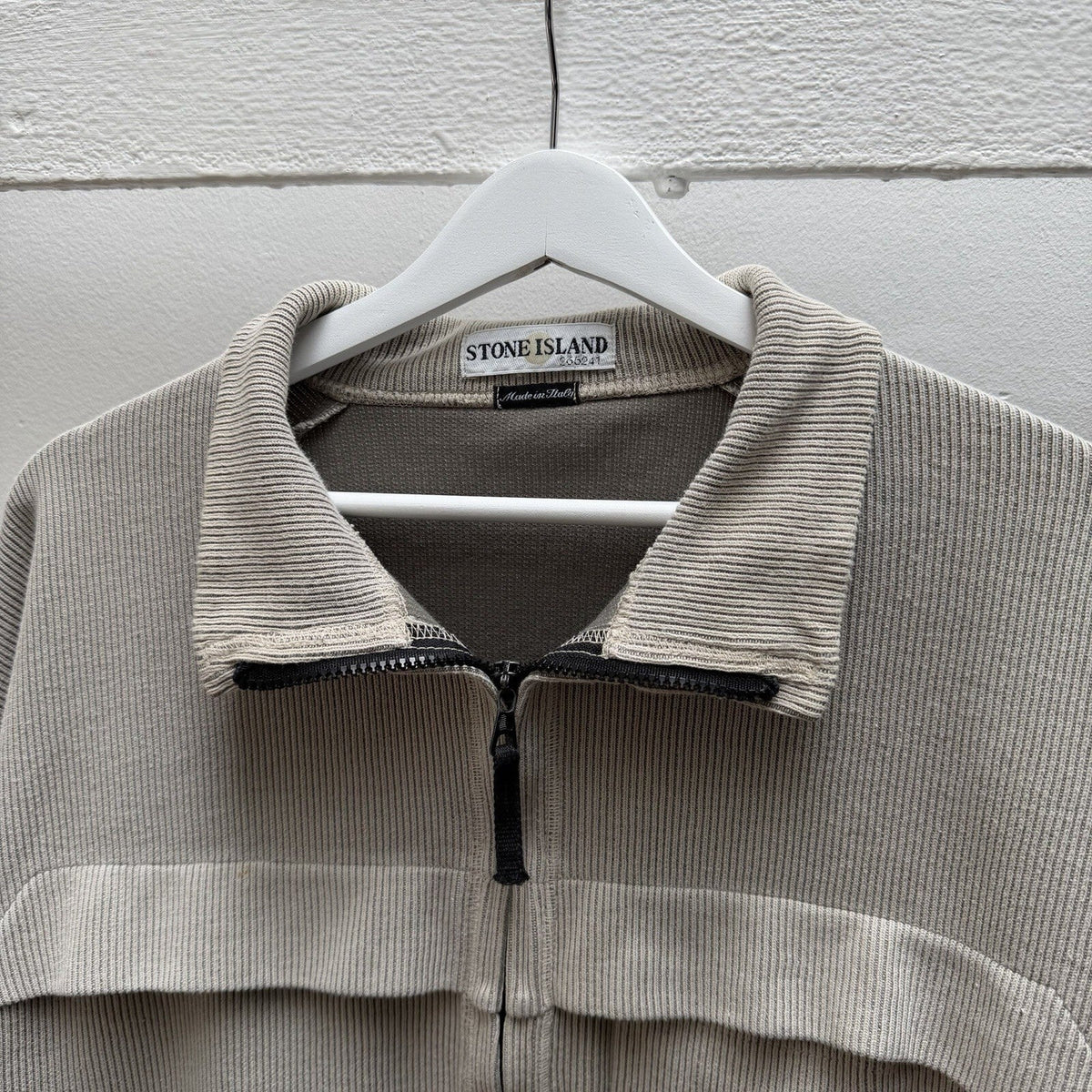 90’s Stone Island Full Zip Ribbed Jumper (XL) | Extra Large, Green