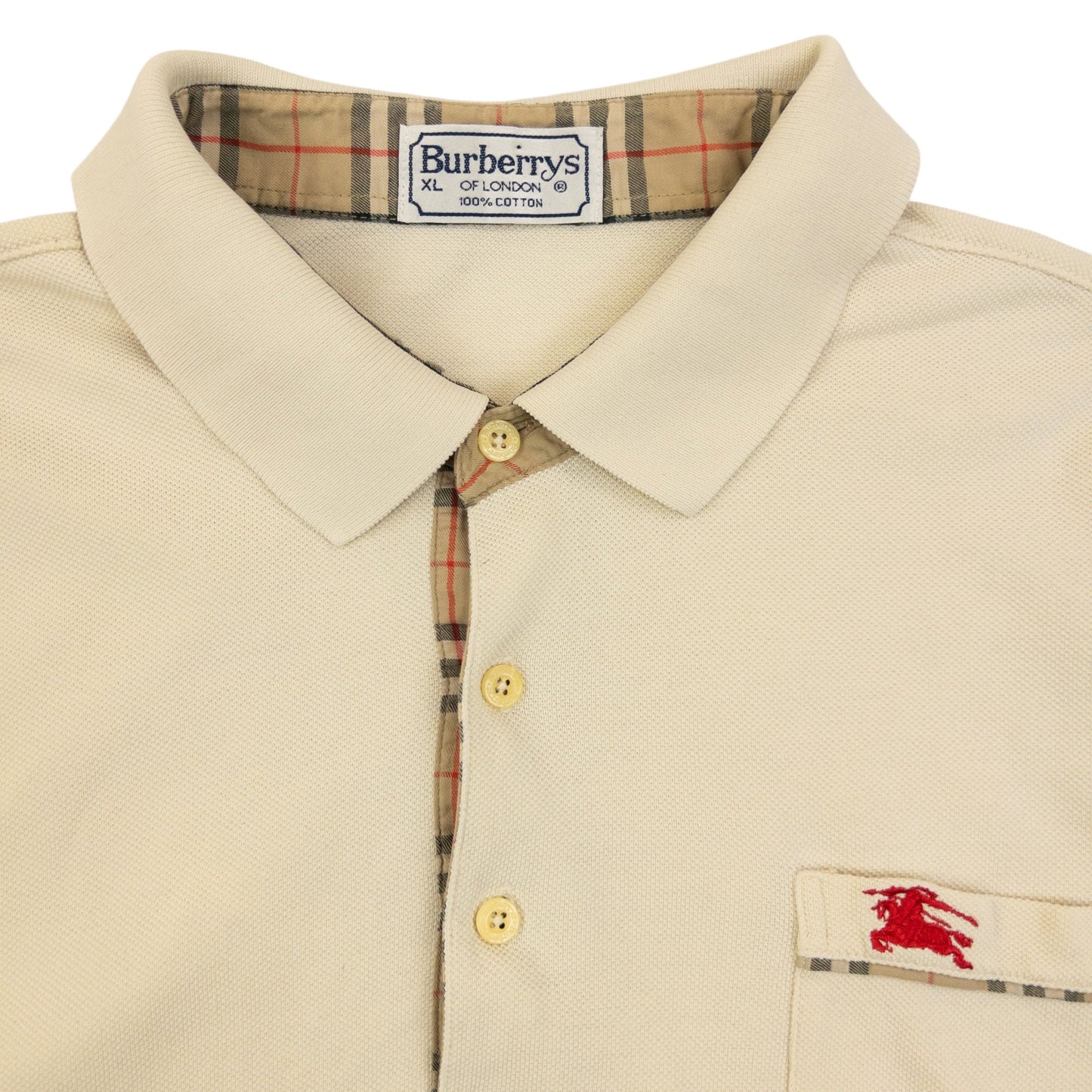 Vintage 90s Burberry Long Sleeve Polo Shirt Size M | Medium, Cream