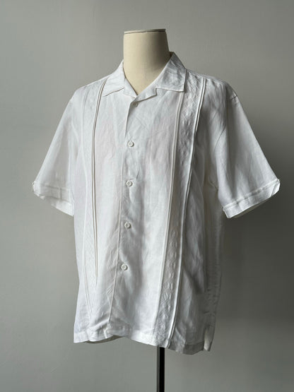 Vintage 1990s Linen Open Collar Short Sleeve Shirt - XL