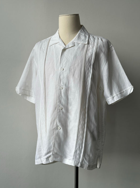 Vintage 1990s Linen Open Collar Short Sleeve Shirt - XL