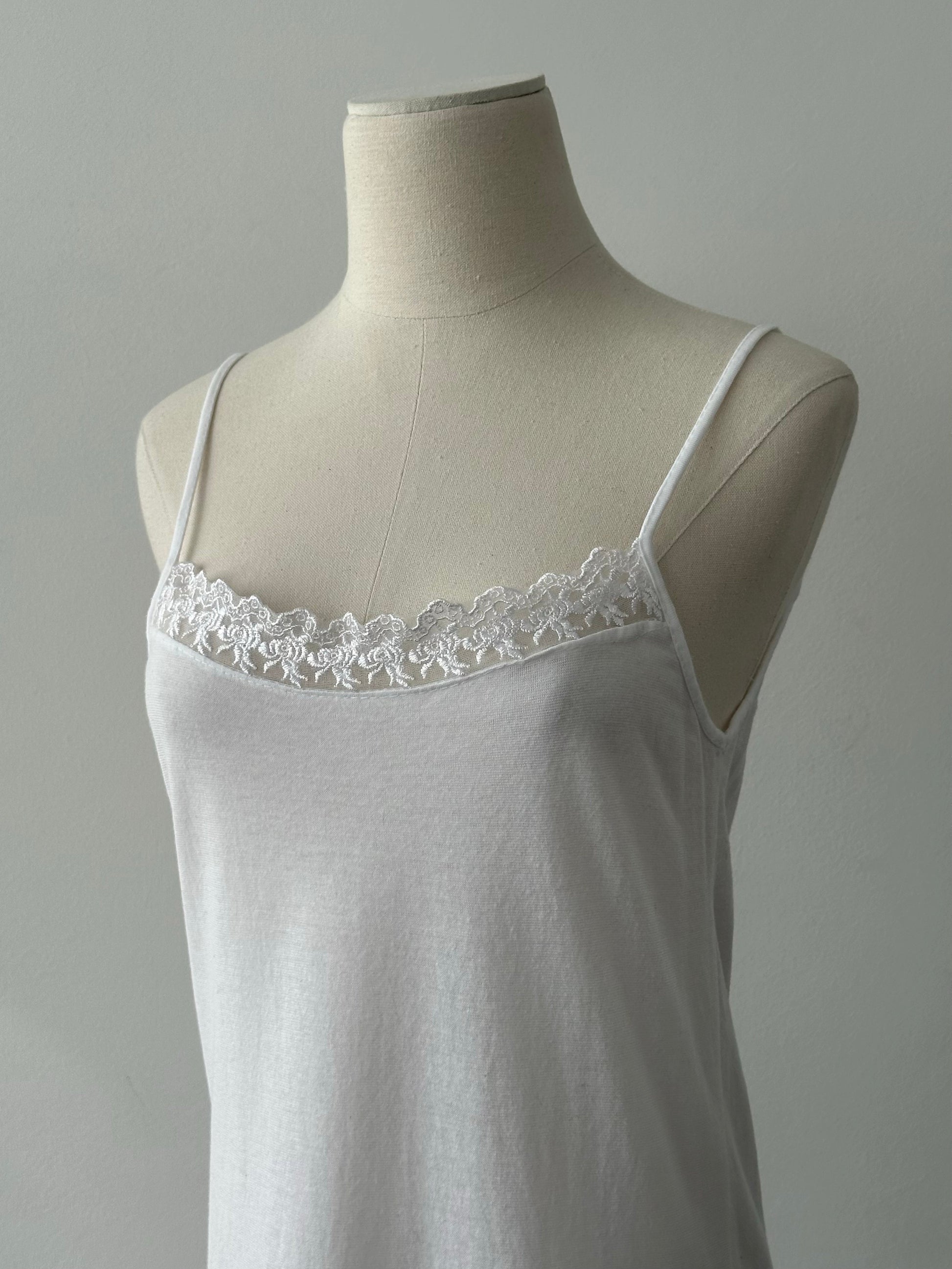 Italian Vintage 1990s Cotton Lace Slip Dress - S-M