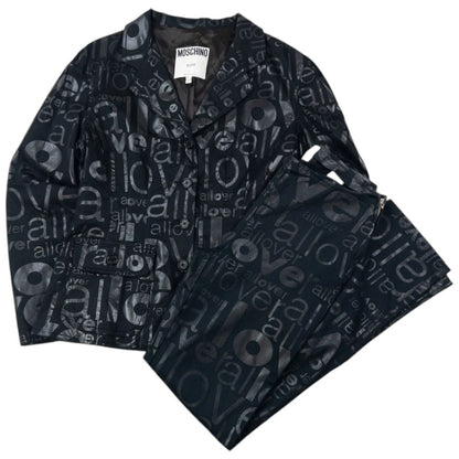 Vintage 90s Moschino Jeans Love All Over Jacket & Trousers Suit Set Womens Size M | Medium, Black
