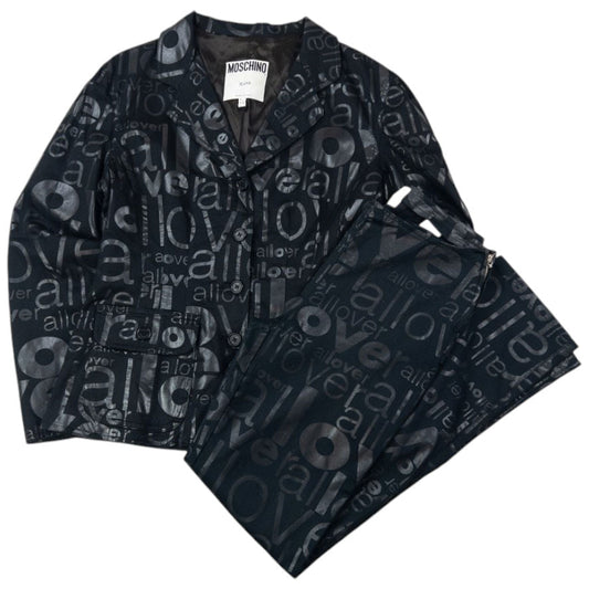 Vintage 90s Moschino Jeans Love All Over Jacket & Trousers Suit Set Womens Size M | Medium, Black