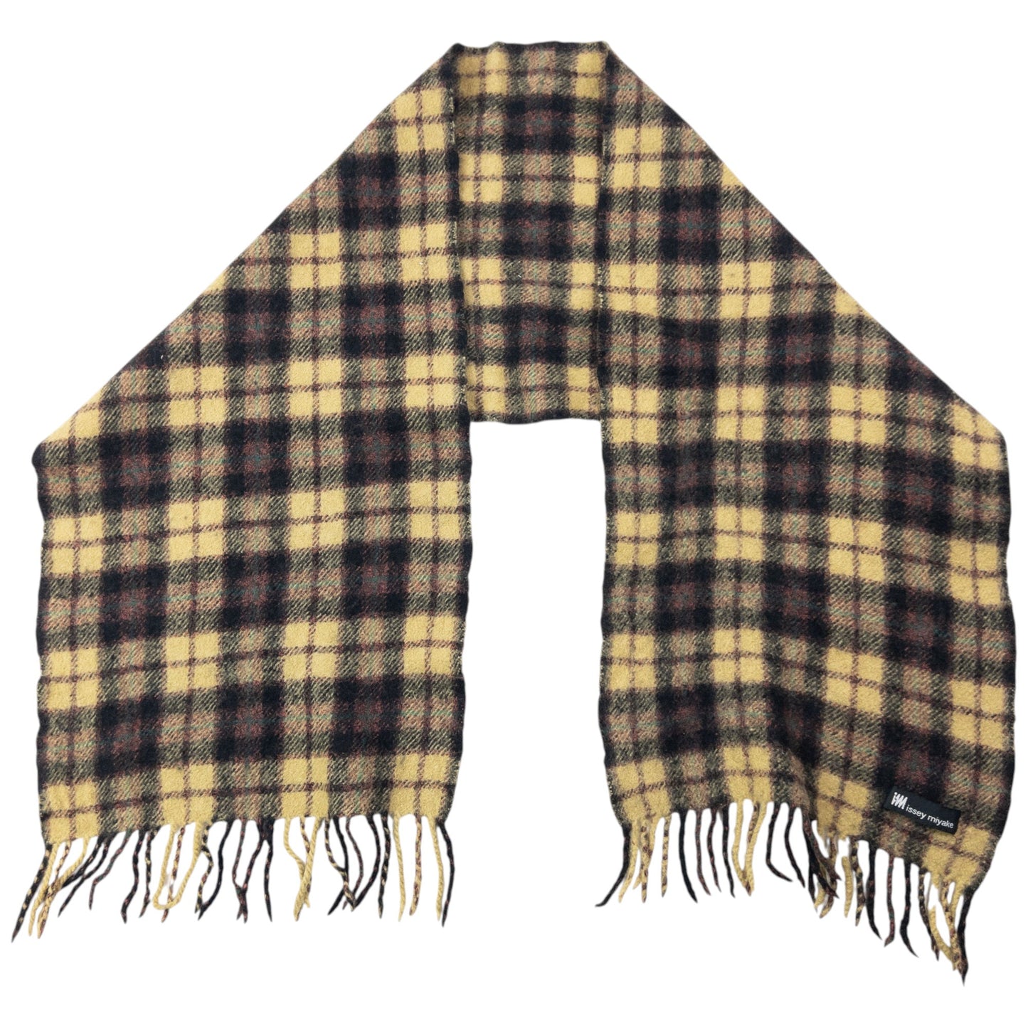 Vintage 2000s Issey Miyake Checkered Wool Tassel Scarf | O/S, Red