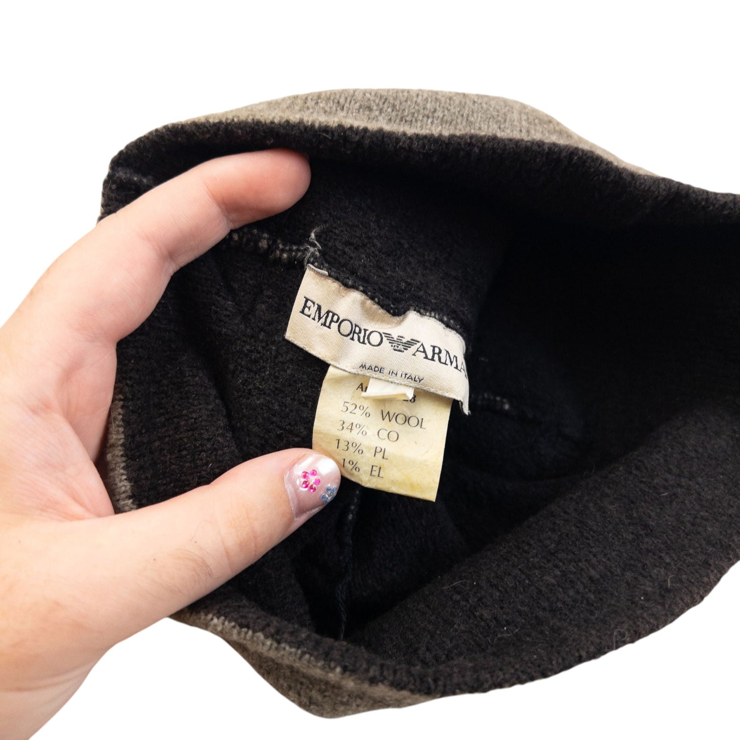 Vintage 2000s Emporio Armani Embroidered Wool Beanie Hat | O/S, Multicoloured
